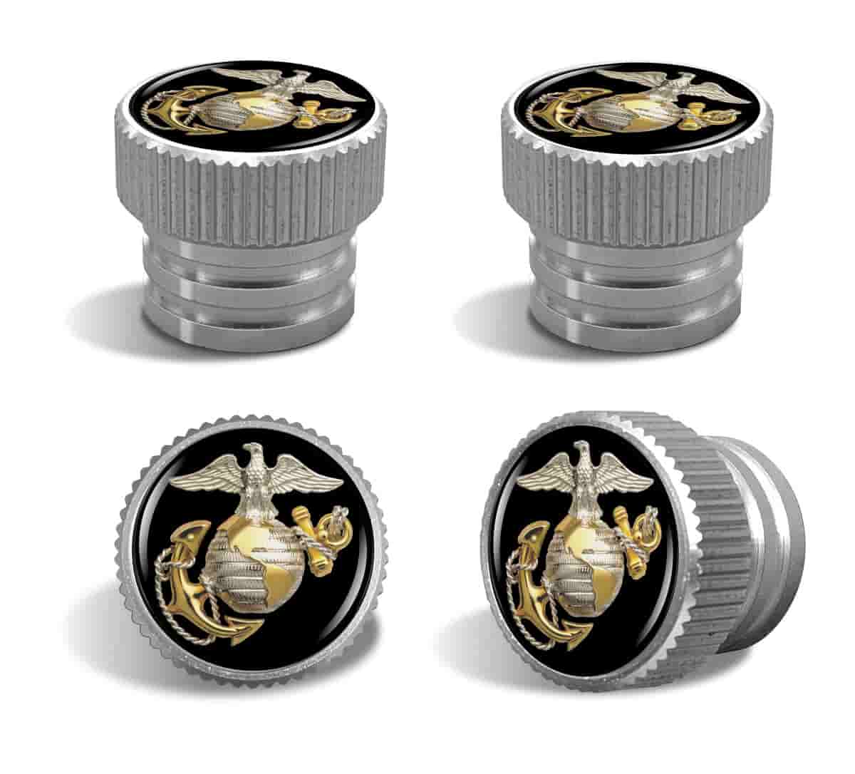 U.S Marine Corps Gold Emblem - USMC Tire Valve Stem Caps – Silver Aluminum Set of 4